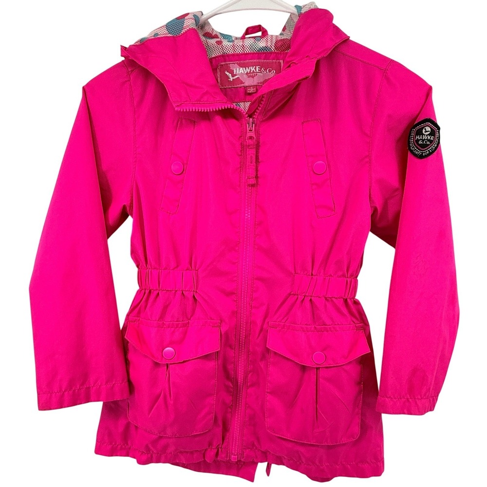 Hawke & Co Jacket Girls Size 6 Pink Windbreaker Full Zip Hooded Cargo Pockets‎